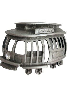 JJ Jonette Silver Tone Trolley Tram Bus Pin Brooch, Signed